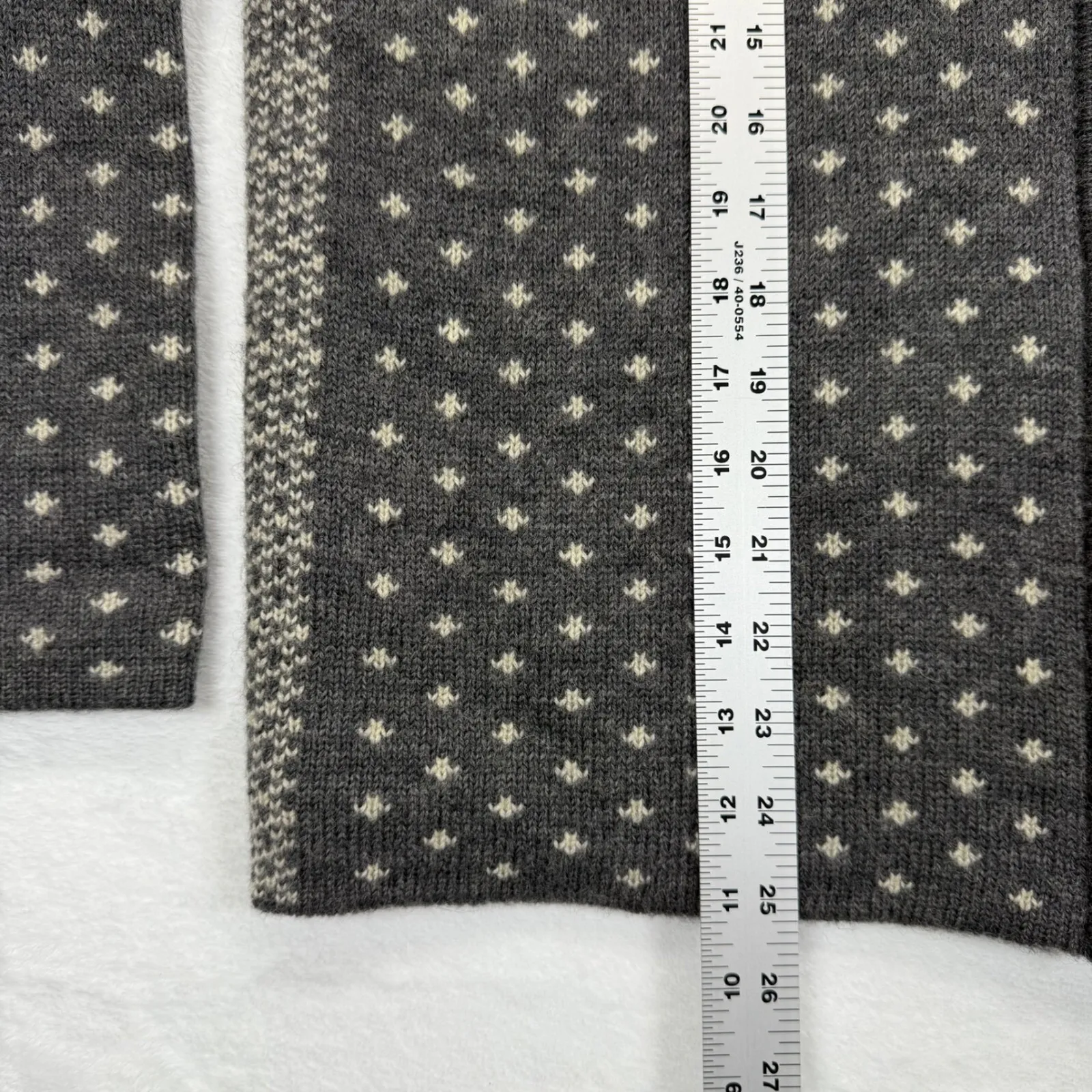 Lands' End Wool Fair Isle Full Zip Cardigan Sweater Nordic Gray Cream M - Image 3