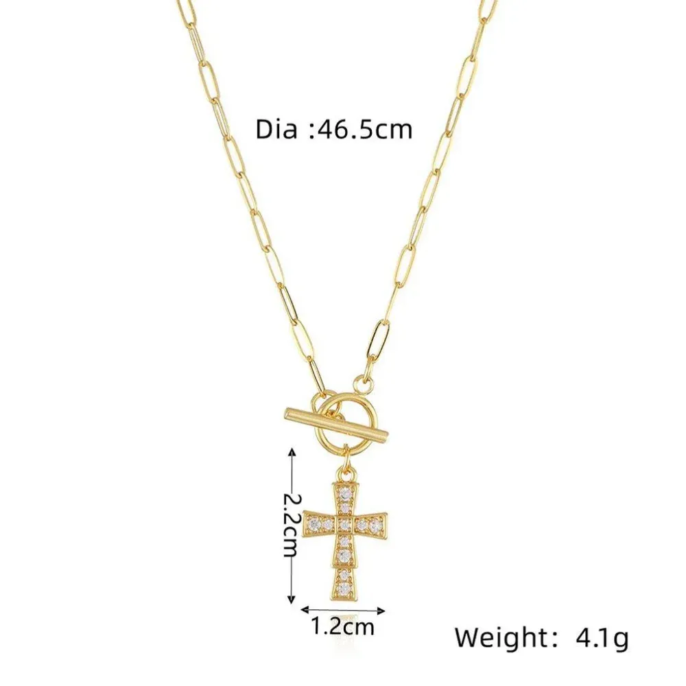 Diamond Cross Toggle Paperclip Necklace‎ | 18k Gold Filled - Image 4
