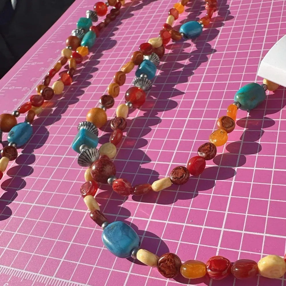 Lucky Brand necklace Amber Tibetan bluestone Sandalwood beads silver diamond 47” - Image 8