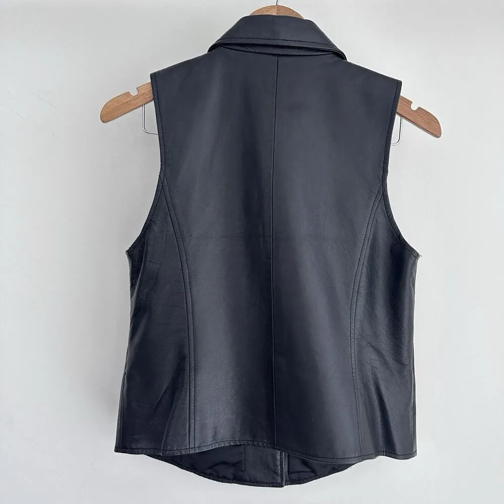 Vintage Leather Vest Womens Medium Sleeveless Jacket Grunge Moto Biker Goth Edgy Black - Image 10