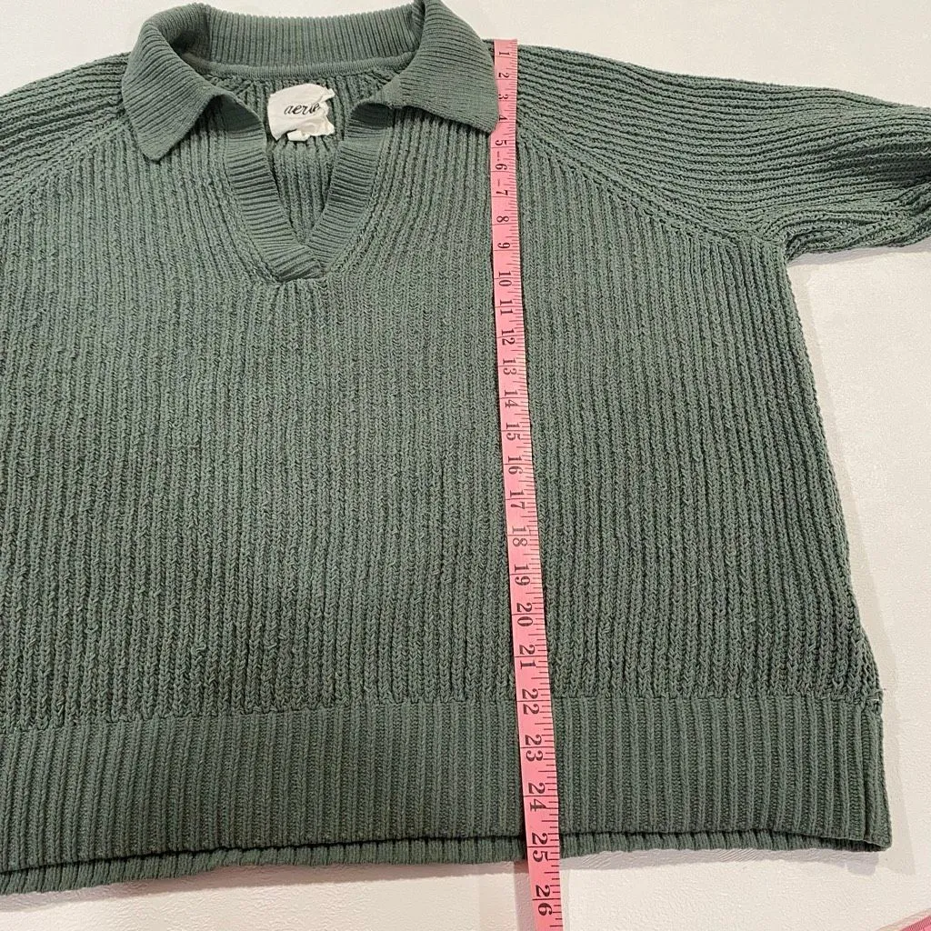 Aerie  Green Chunky Knit Collared Sweater Oversized Size L - Image 5