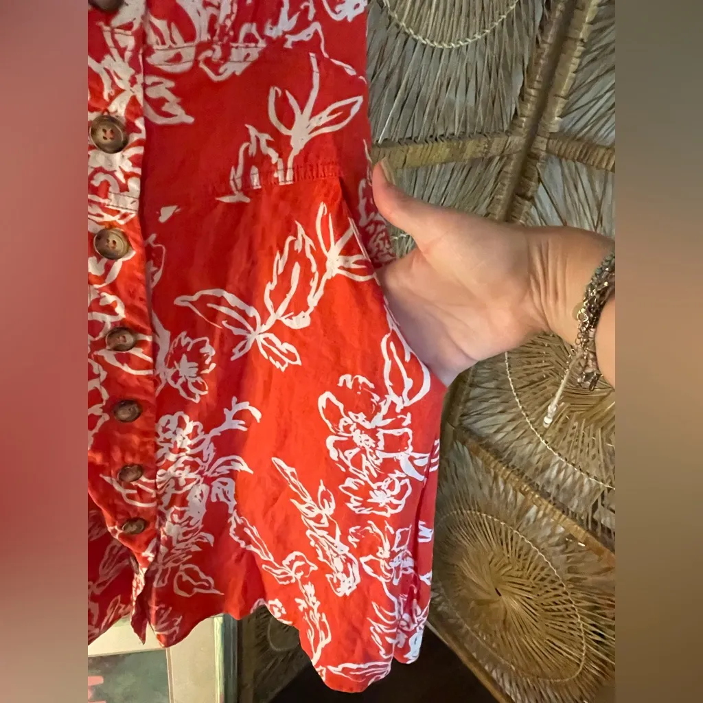 Free People A Thing Called Love Mini Dress Red & White Floral Button Down Linen Beach French Girl - Image 13