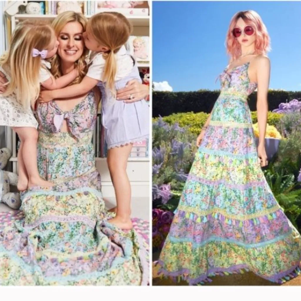 Alice + Olivia Karolina Tie Front Tiered Tassel Maxi Dress Sz 8 - Image 2