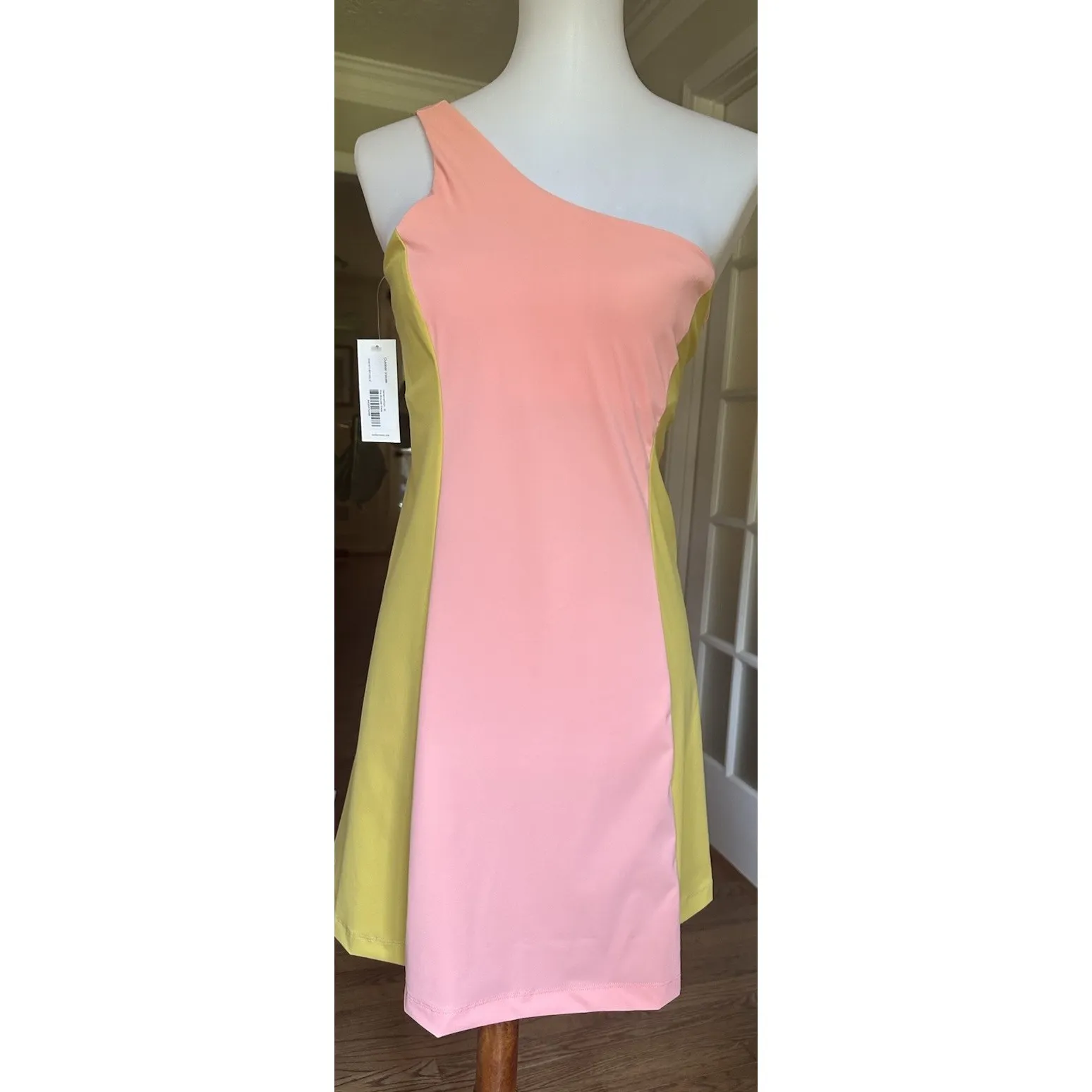 Outdoor Voices One Shoulder Dress Medium Nectarine Dijon Colorblock NWT - Image 3