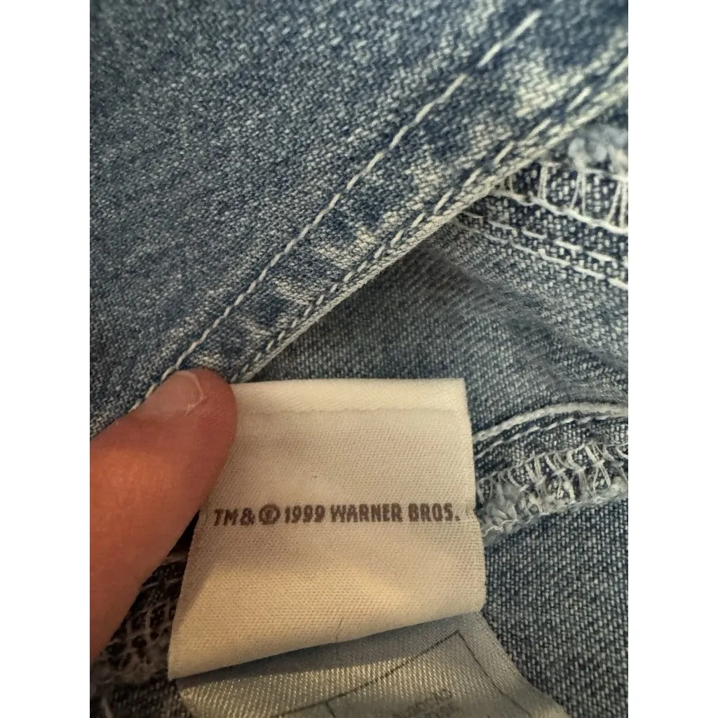 Tweety Bird‎ Overall Denim Dress Woman Size Medium Warner Bros Embroidered 90's Blue - Image 10