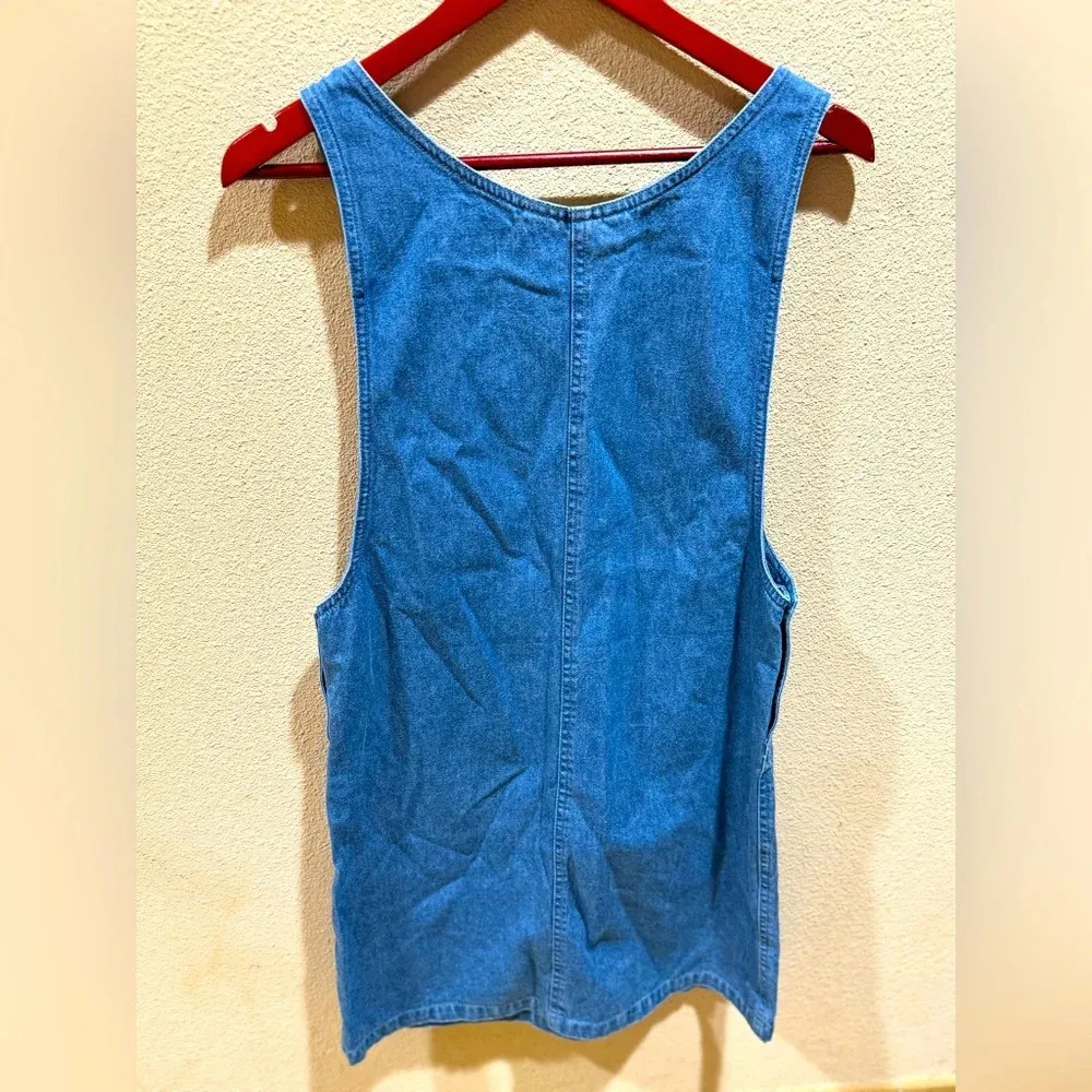 Vintage Sz SMALL Directives Blue Denim Front Pockets Overall Jumper Dress - Image 4