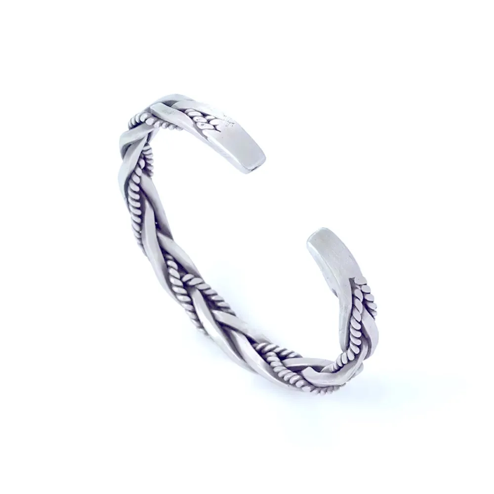 NEW‎ Solid Unisex Braided 925 Sterling Silver Cuff Bracelet - Image 8