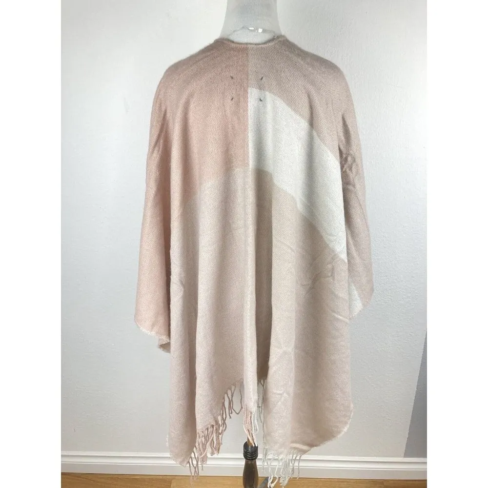 New Soia & Kyo Woven Scarf Wrap Sweater Cape Fringe Poncho Scarfigan Blush Pink - Image 6