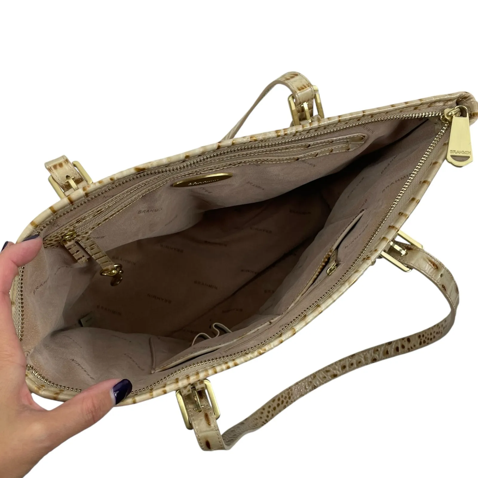 Brahmin Medium Asher Melbourne Tote Bag Shoulder Bag Leather Tan - Image 8