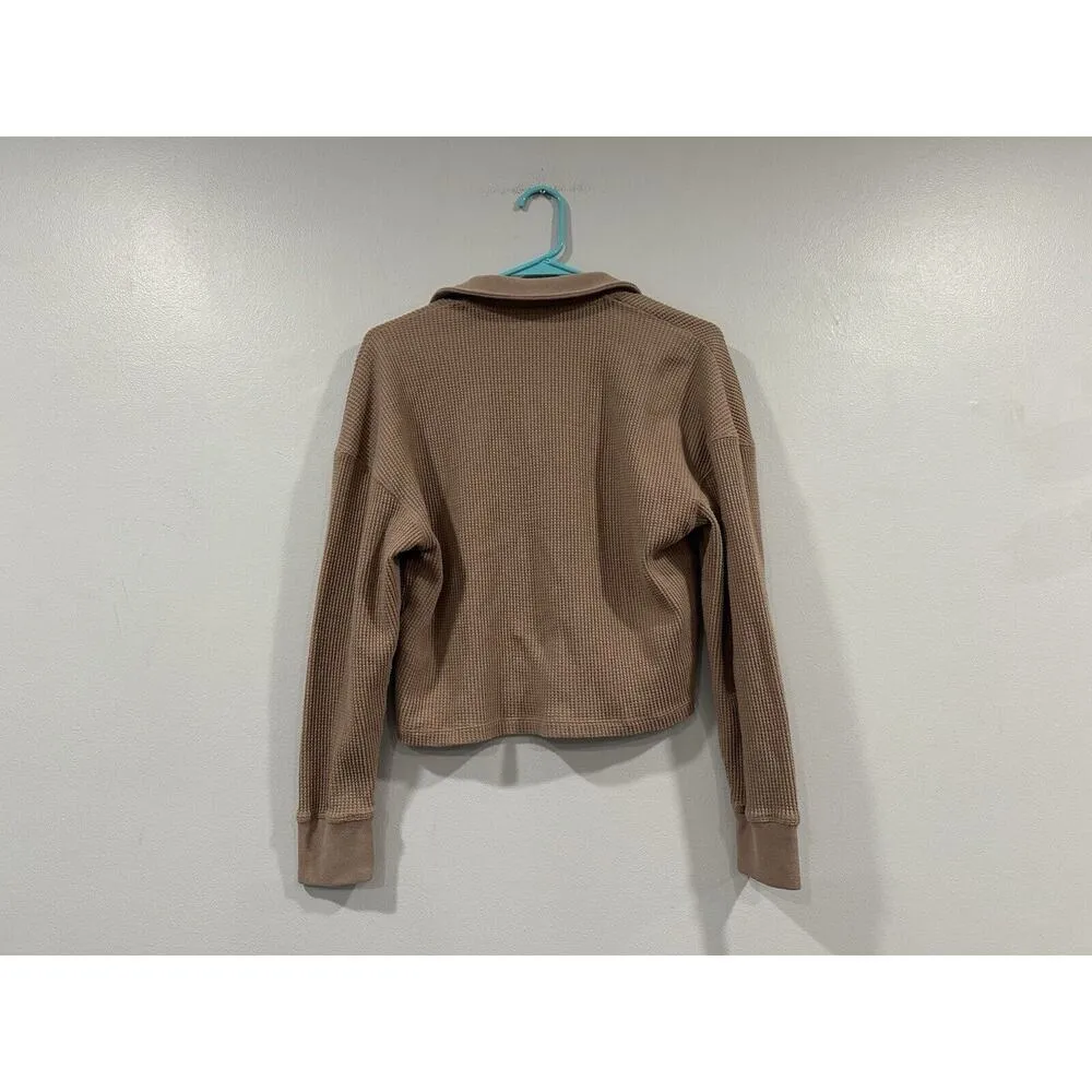 Abercrombie & Fitch Essential Tan Long Sleeve Waffle Polo Small S - Image 3