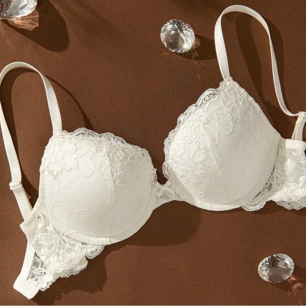 Deyllo Women's Lace Push Up Padded Lift up Bra Ivory 38C NWT White Size undefined - Image 1