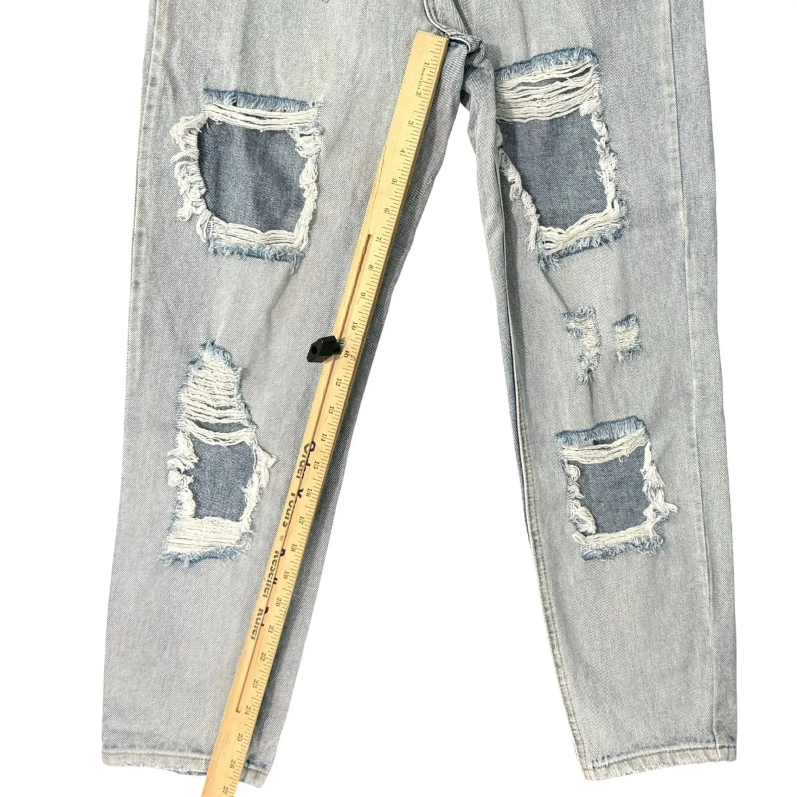 White Fox Light Wash High Rise Distressed Denim Straight Mom Jeans Size S 26" - Image 2