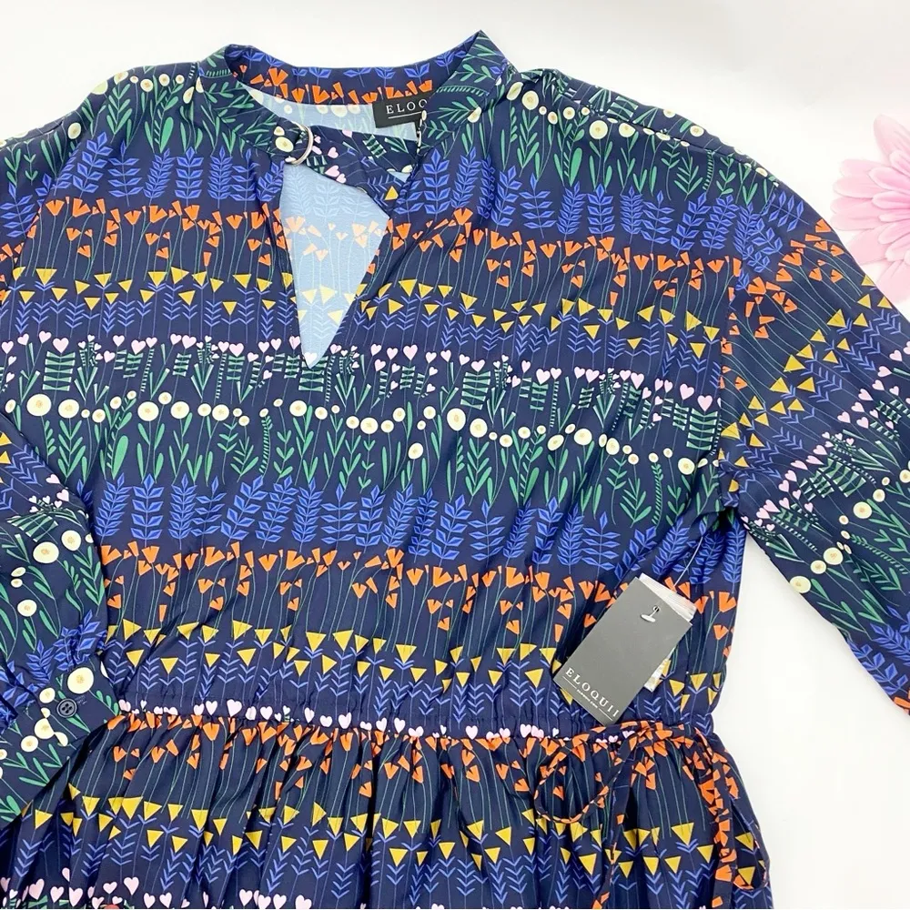 Eloquii Floral Heart Striped Keyhole Boho Bohemian Midi Dress - Image 6