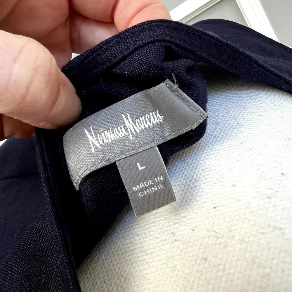 Neiman Marcus Linen Navy Blue Dress Asymmetrical Hem Maxi Medium - Image 6