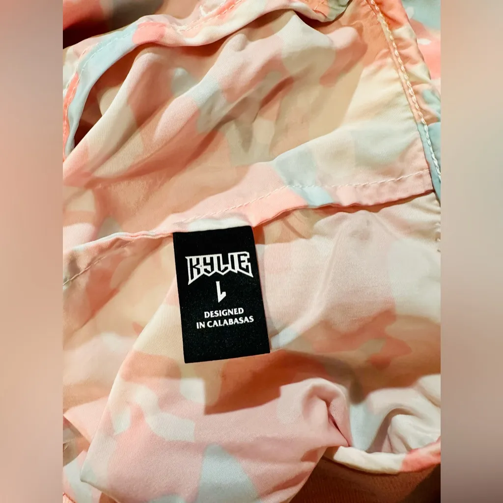 Kylie Camo Anorak Jacket Windbreaker Kangaroo Pocket Oversized Half‎ Zip Large Pink - Image 9