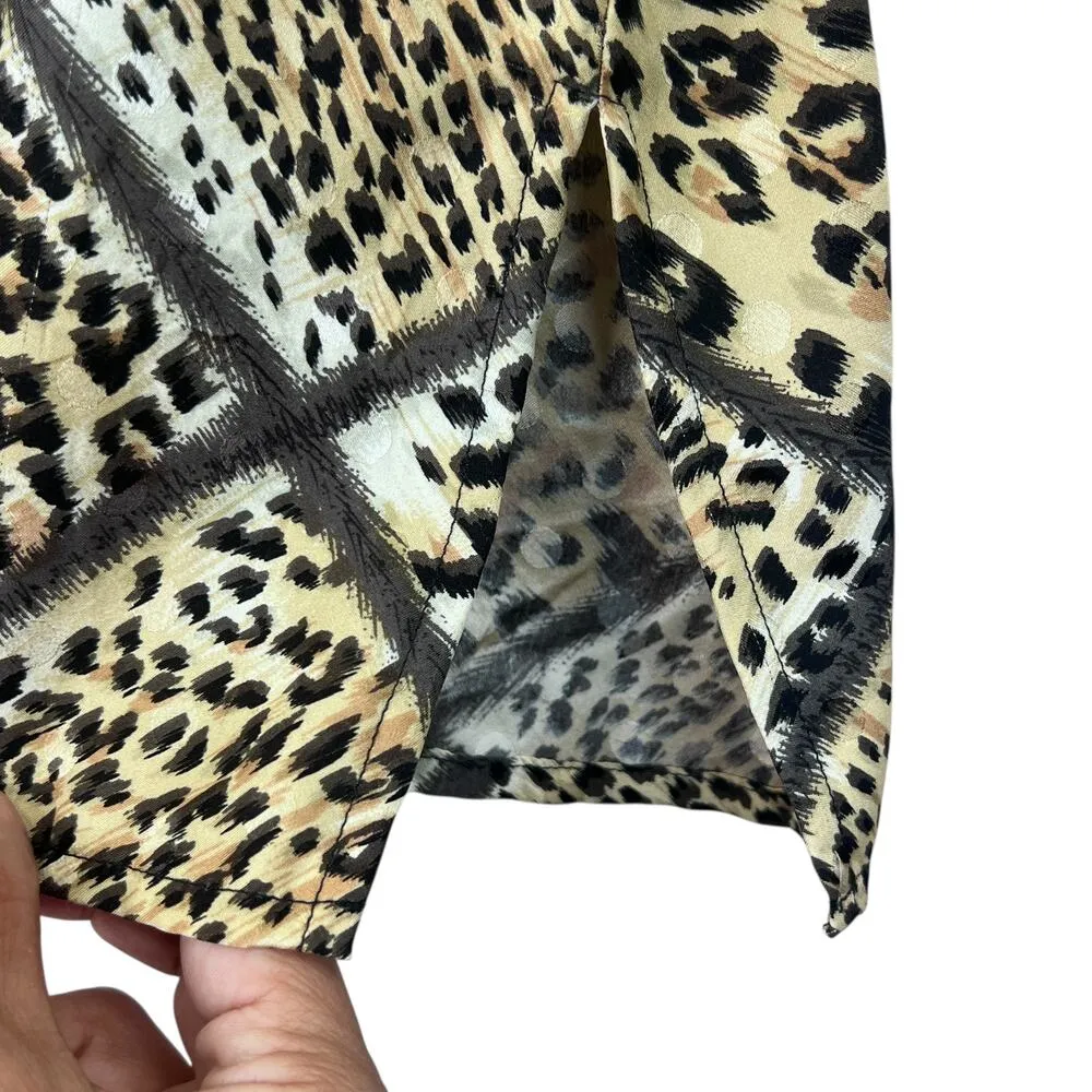 VTG Corey B Silk Leopard Print Blouse Top 4 Long Sleeve Button Down Animal Print Tan - Image 9