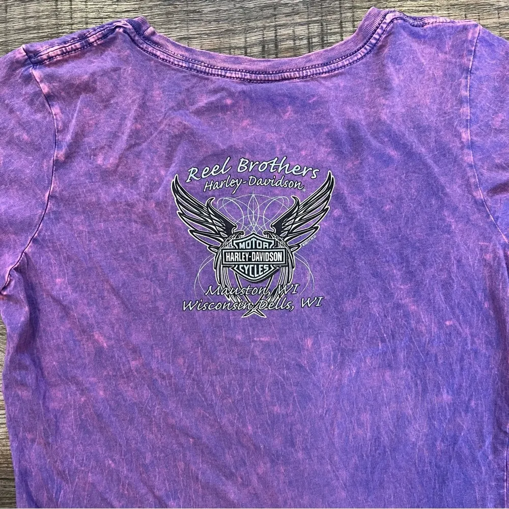 Harley Davidson Reel Brothers Wisconsin Women’s Purple Short Sleeve T - Image 5