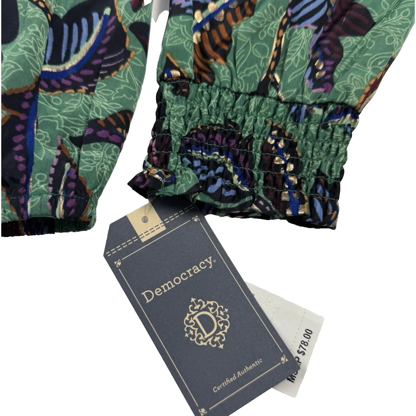 Democracy Leaf Print Small Top Surplice V-Neck Long Blouson Sleeve Overlap Front - Image 9