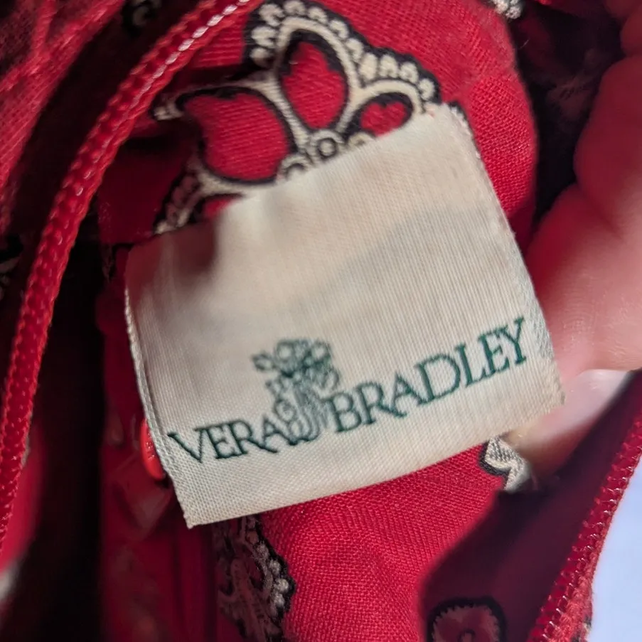 Vtg 1990s Vera Bradley Red Bandanna Floral Print Quilted Cotton Hobo Bag - Image 5