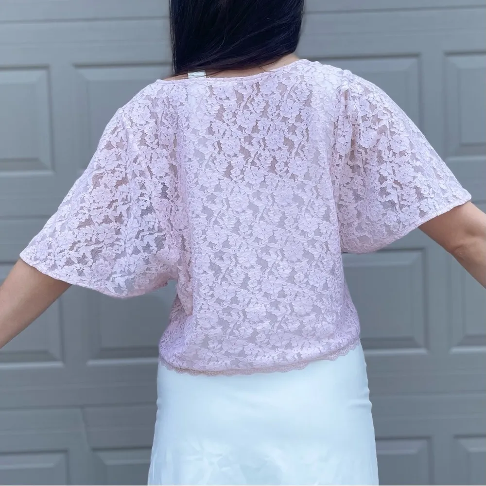 Victoria’s Secret Sheer Lace Balletcore Romantic Coquette Short Sleeve Crop Top - Image 3