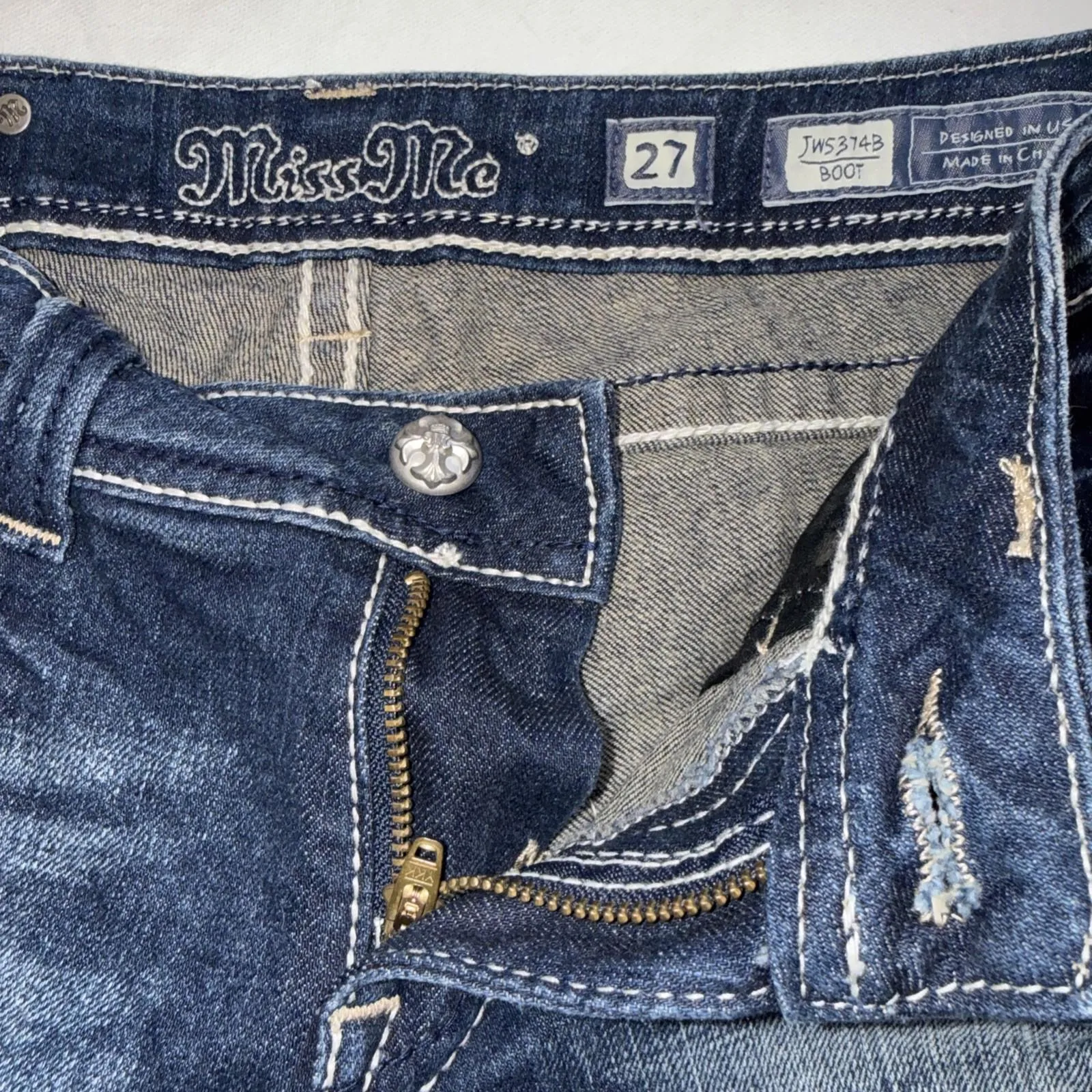 Miss Me Boot Embellished Studded Denim Equestrian Western Preppy Jeans 27x33 - Image 10