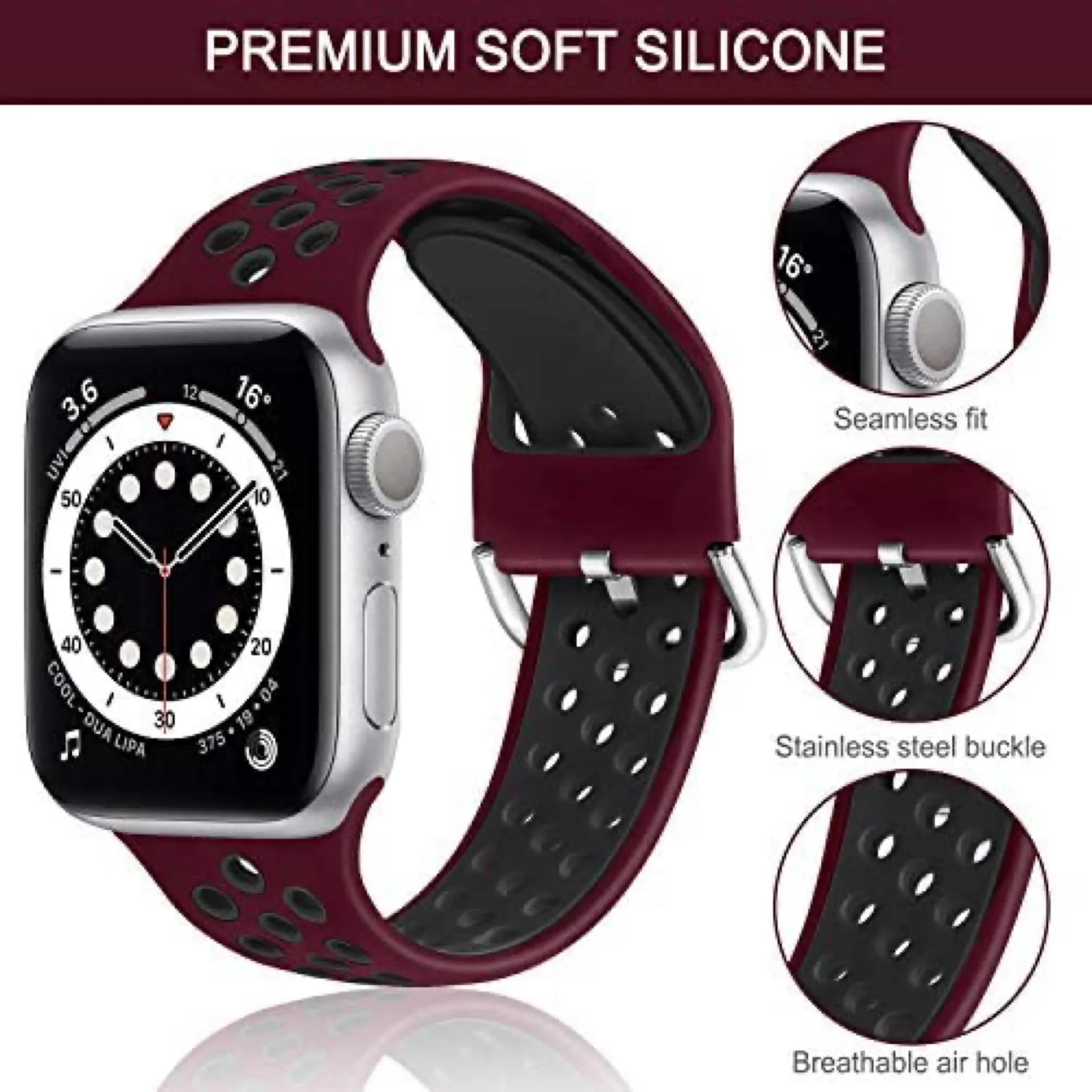 Silicone Sports Bands Replacement Compatible with Apple Watch 38mm/40mm M/L - Image 6