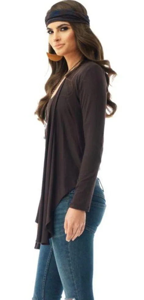 Sky Carradine Jacket Espresso Genuine Leather Brown Cropped Back Cardigan Wrap - Image 3