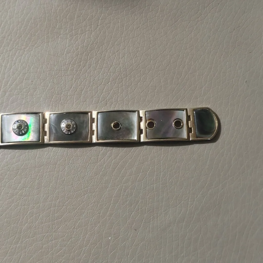 Hendi Bendal Hinge Belt Buckle Bracelet MOP Signature Logo Gold Tone Rhinestone - Image 9