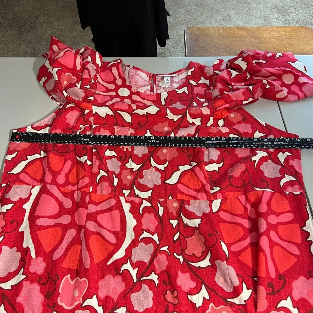 Rhode x Target Dress Womens 30 Red Zinnia Floral Midi Bell Sleeve Ruffle‎ Linen - Image 8