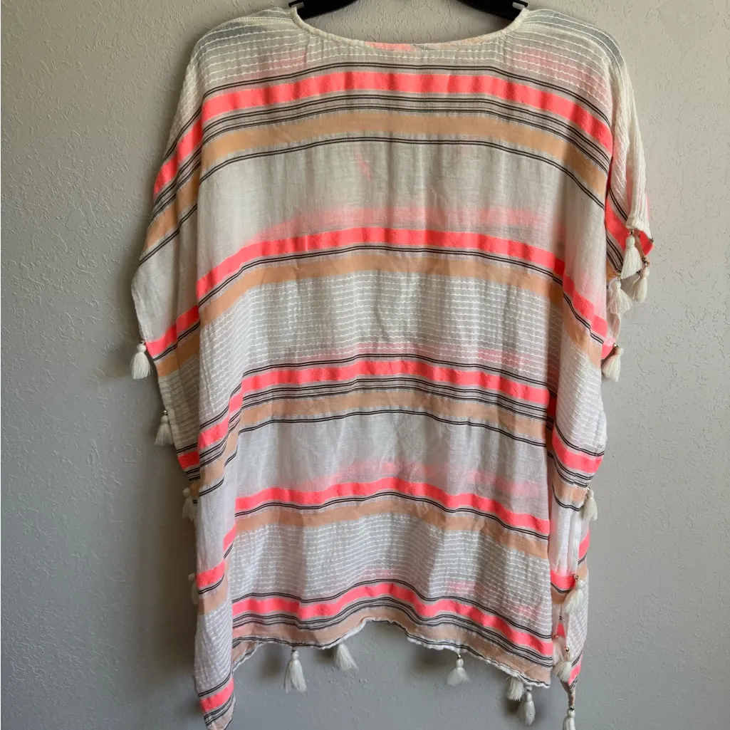 Surf Gypsy Cream Pink Stripe Sheer Bathing Suit Cover Up Womens M Beach Coastal - Image 6