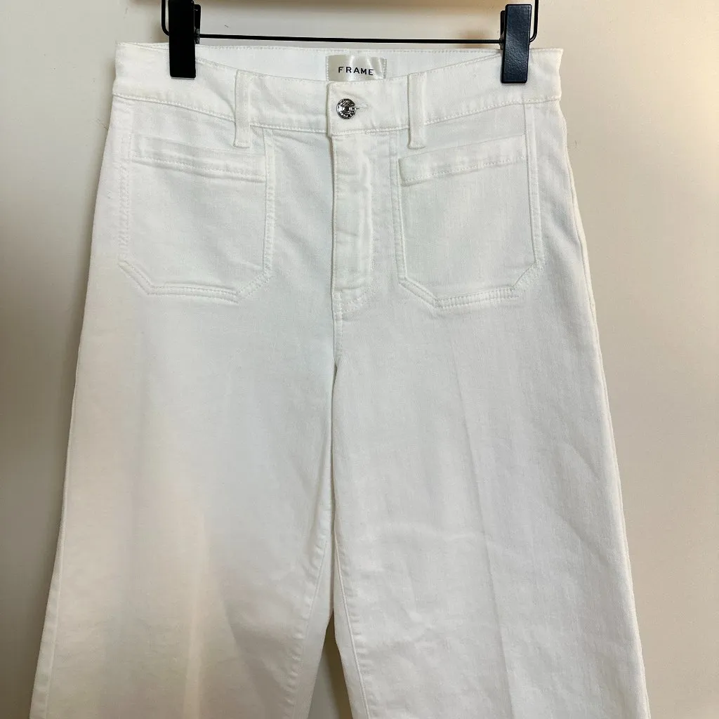 FRAME Le Slim Palazzo Patch Pocket High Waist Wide Leg Jeans in White Size US 28 - Image 3