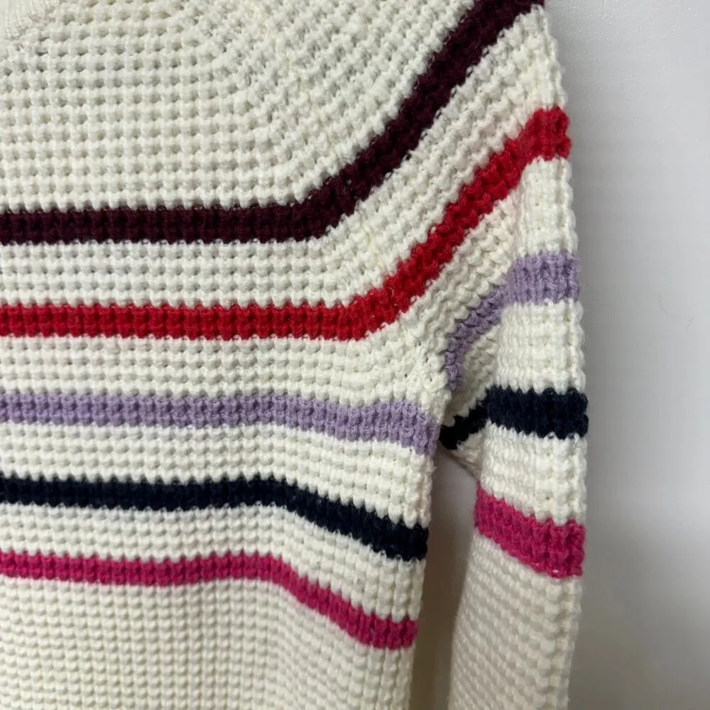 Marine Layer Delaney Raglan Striped Waffle Knit Sweater Cream Red Pink Size XS - Image 3