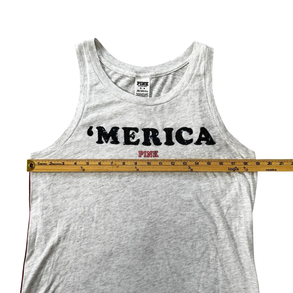 PINK Victoria's Secret Gray "Merica" Razorback Tank Top with red & blue stripes - Image 9