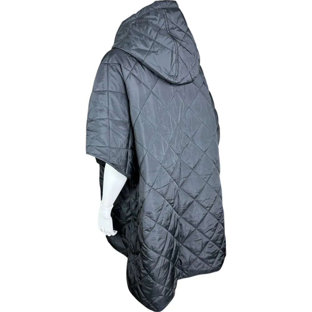 Dennis Basso Quilted Zip Front Poncho With Hood Black 1X Short Sleeve NWOT - Image 2