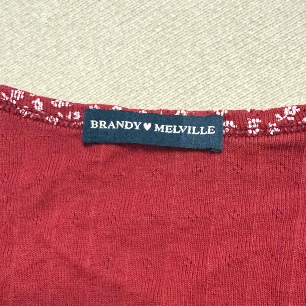 Brandy Melville Red Floral Crop Top - Image 2