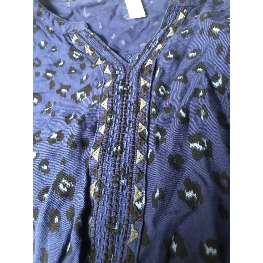 Aventura Womens Plus XXL Animal Print Top Embroidered Long Sleeved Royal Blue - Image 7