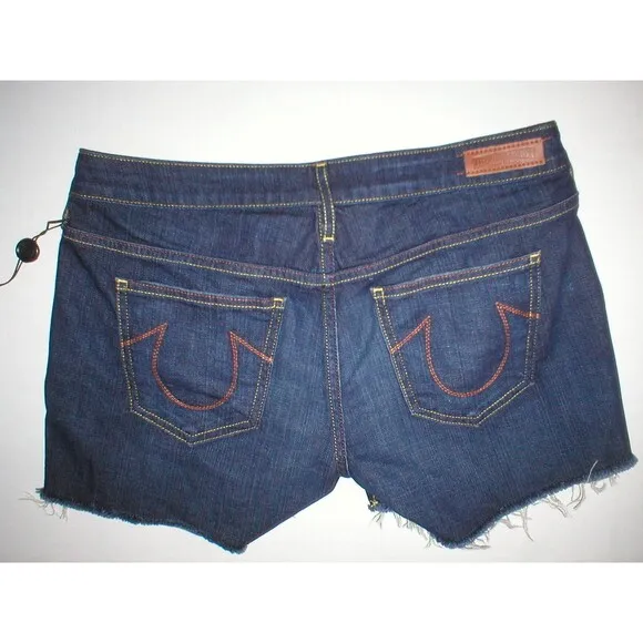 New Womens True Religion NWT $188 Denim Jean Shorts Dark 24 Designer Keira USA - Image 2