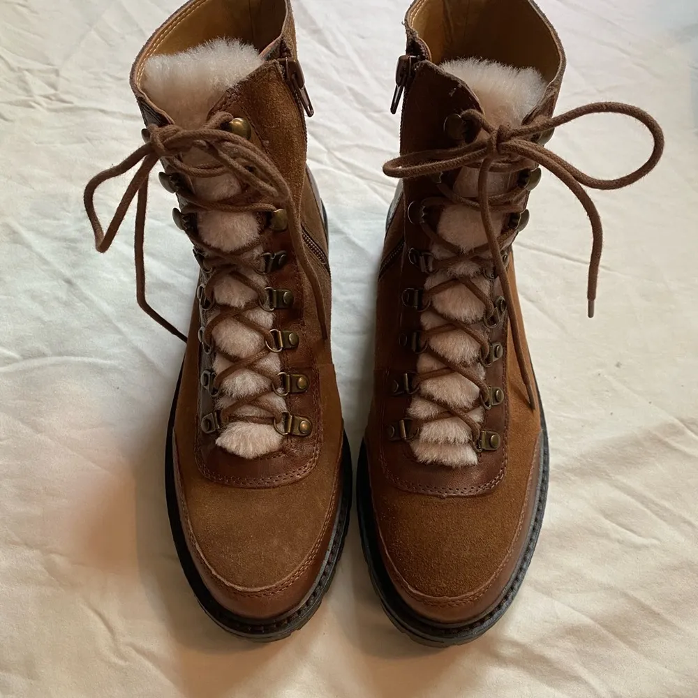 Heritage Leather Wool Brown Sherpa Combat Boots 8 Rustic Hiking Winter Warm Cozy - Image 2