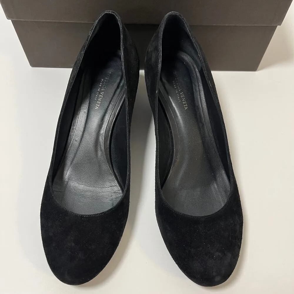 Bottega Veneta Suede Wedge‎ Pumps Kitten Heel Black Size 36 Round Toe Y2K Luxury - Image 3