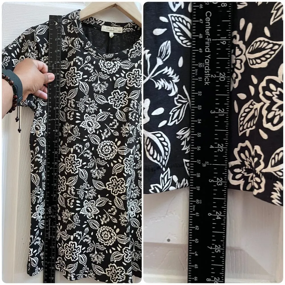 Rag & Bone Cotton Black White All Over Floral Print Crew Neck Tee Shirt Size XS - Image 4