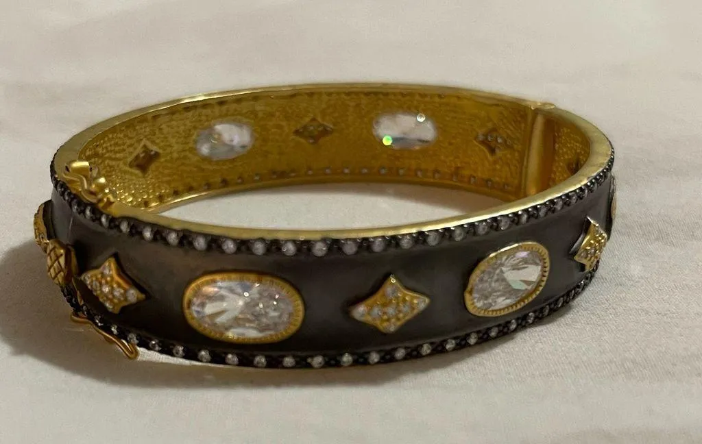 FREIDA ROTHMAN Elegant Silver Hinge Bangle Bracelet Gold - Image 4