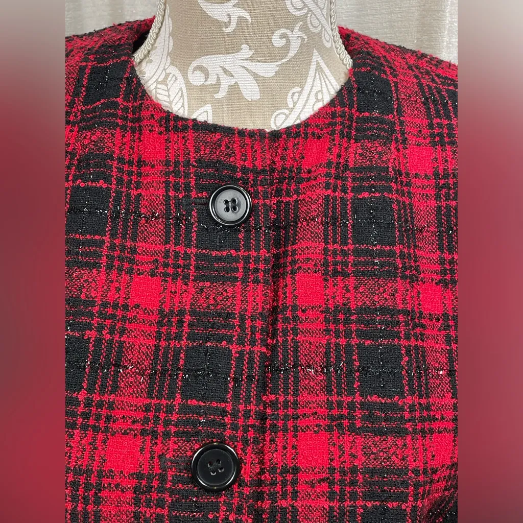 Preston & York Petites Red Plaid Wool-Blend Jacket | Size 14P - Image 4