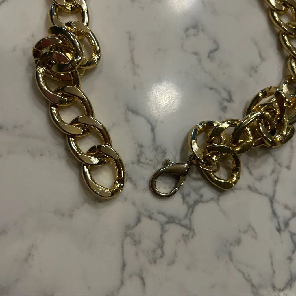 Gold Toned Double Chain w/ Faux Pearl Necklace/Belly Chain - Image 2