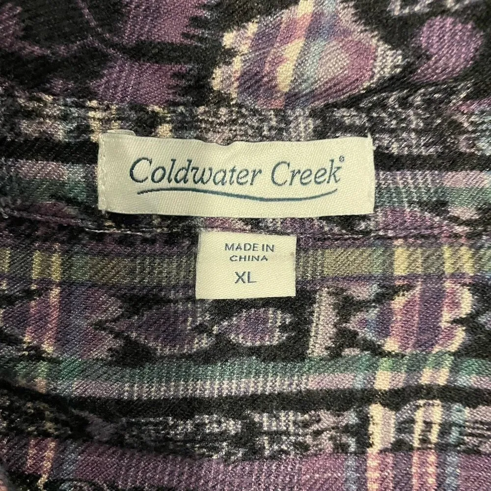 Coldwater Creek Shirt Womens XL Buttondown Purple Aztec Abstract Long Sleeve Top - Image 2