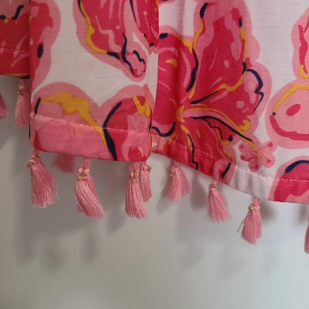 Simply Southern Dress Size Large Cold Shoulder Sarasota Floral Tassel - Image 4