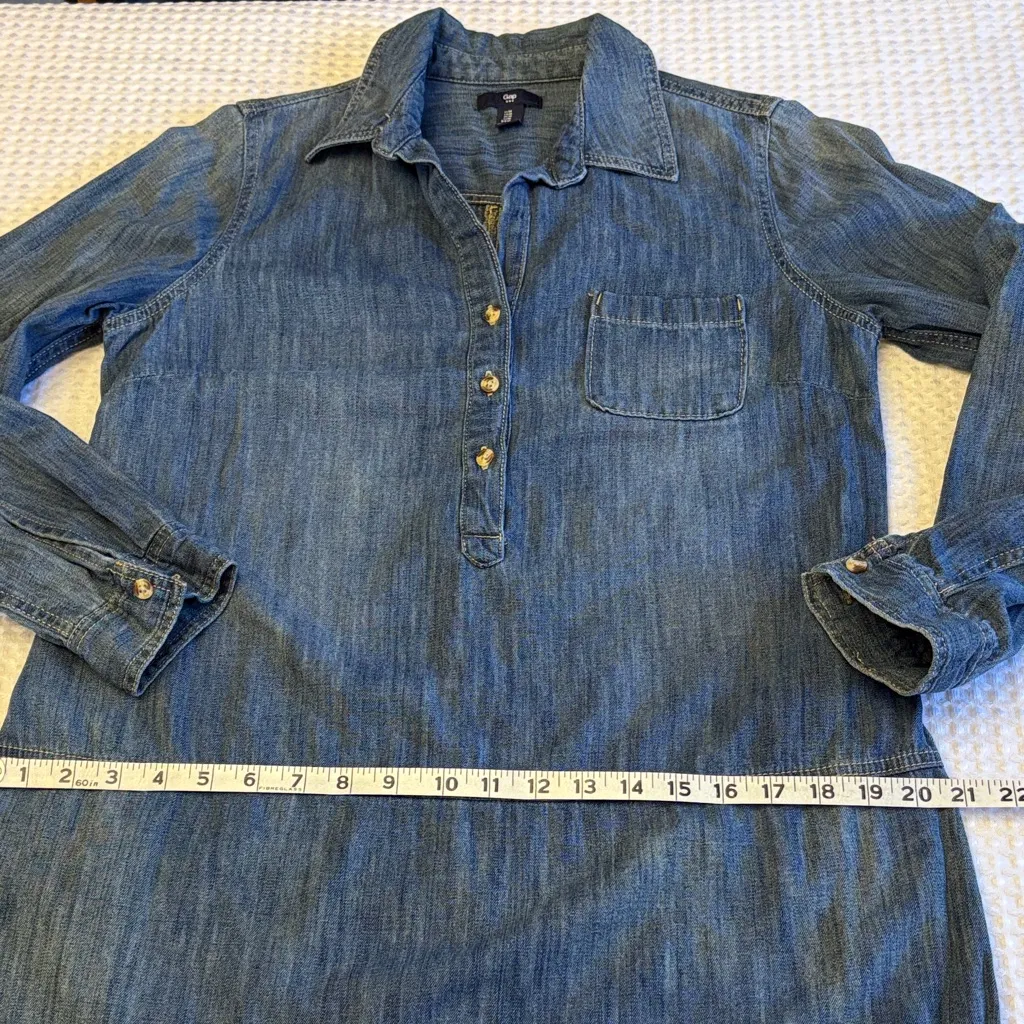 GAP Size MEDIUM Blue Denim Drop Waist Shirt Dress Tunic Popover Long Sleeve - Image 12