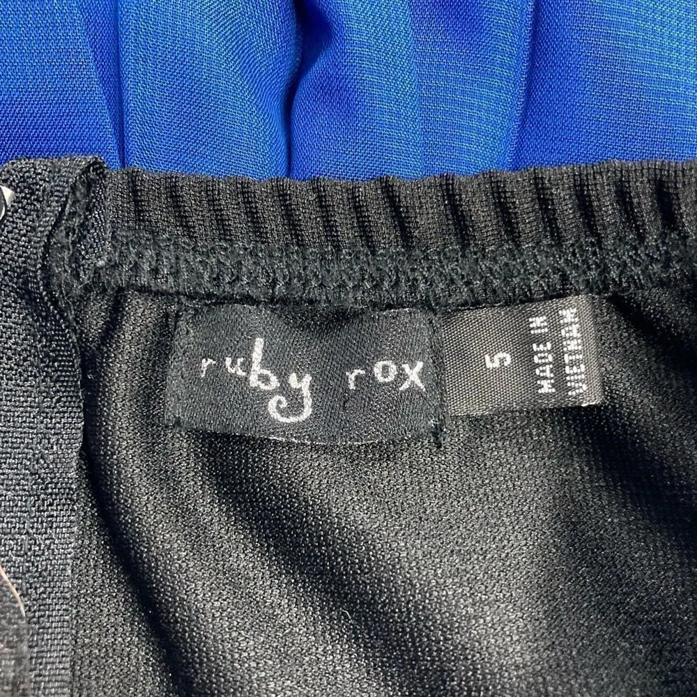 RUBY ROX, Blue & Black, Size 5, strapless, Long Prom Dress, pleated bottom, lined - Image 3