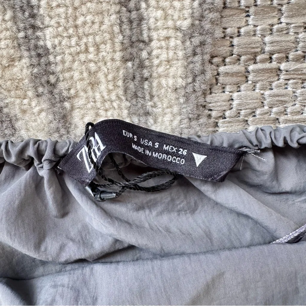 Zara Women’s High Neck Halter Open Back Ruched Hem Midi Maxi Dress Size S Gray - Image 5