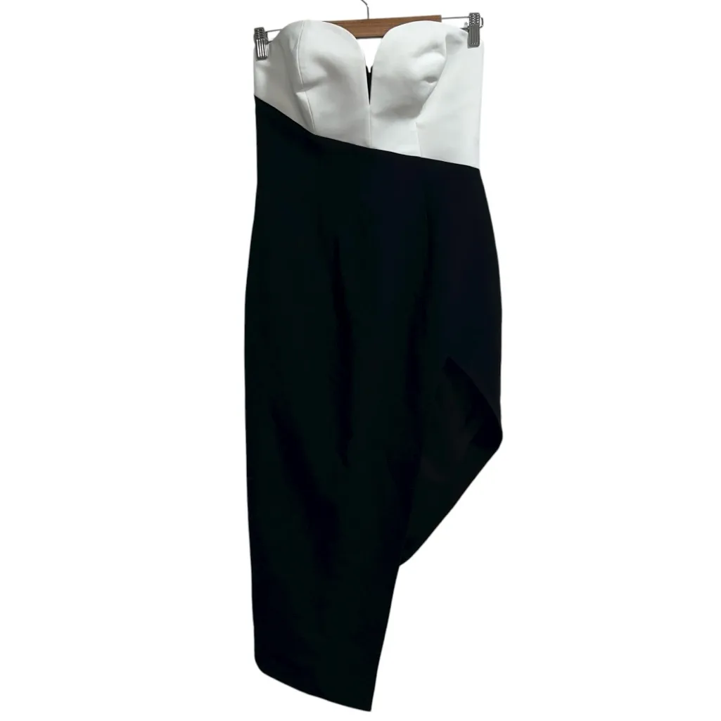 Amanda Uprichard Soiree Strapless Asymmetrical Midi Dress In Black & Ivory - Image 4