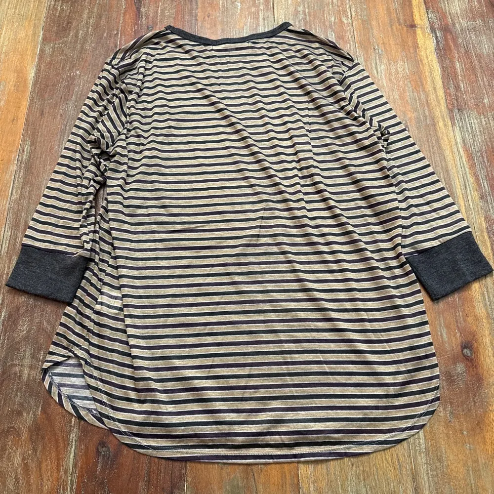 C&C California Women's Striped Top Long Sleeve L Purple Gray Tan - Image 9